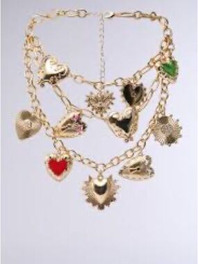 Gold-Tone Heart Charm Chain Necklace